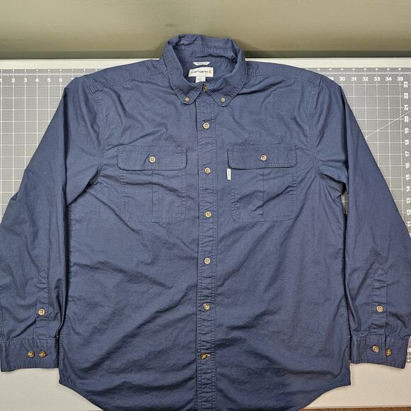 Carhartt Foreman Shirt Large Navy Workwear Relaxed Rugged Flex Outdoors Heavy - Picture 1 of 12